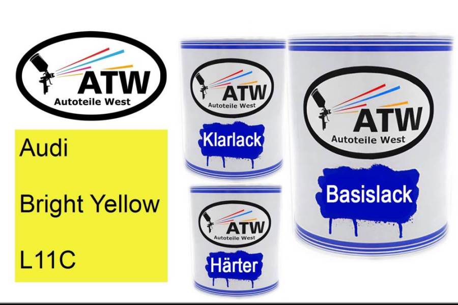 Audi, Bright Yellow, L11C: 1L Lackdose + 1L Klarlack + 500ml Härter - Set, von ATW Autoteile West.